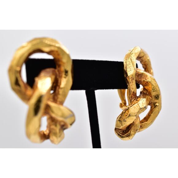 Antigona Paris Vintage Chunky Clip On Earrings Brushed Gold Signed 1980s BinAY - Picture 5 of 12